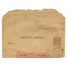ARGENTINA 1892 ENTERO POSTAL FAJA CON MATASELLO DE FERROCARRIL ESTAFETA AMBULANTE Nº 7 F.C.S.