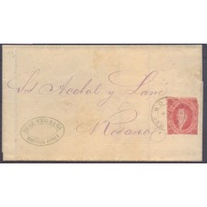 ARGENTINA 1872 GJ 34 RIVADAVIA DE 8va TIRADA EN PLIEGO CON MATASELLO DEL 19 DE JULIO DE 1872 OFICINA MARITIMA CIRCULADA POR VAPOR A ROSARIO U$ 850