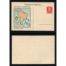 ARGENTINA 1934 ENTERO POSTAL TARJETA CON SOBRECARGA MINESTERIAL M.R.C. DE SERVICIO OFICIAL, RARA