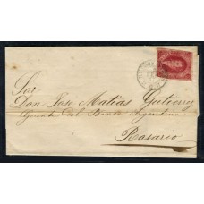 ARGENTINA 1866 GJ 26 RIVADAVIA CARTA CON SELLO DE QUINTA TIRADA PRINCIPIO DE MULATO FECHADO EN 3 DE FEBRERO DE 1867