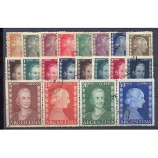 ARGENTINA 1952 GJ 1003/1022 EVA PERON PE.517/36 EVITA SERIE COMPLETA ESTAMPILLAS USADAS U$ 43