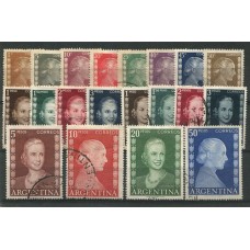 ARGENTINA 1952 GJ 1003/1022 EVA PERON PE.517/36 EVITA SERIE COMPLETA ESTAMPILLAS USADAS U$ 43