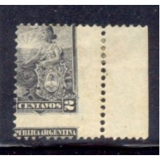 ARGENTINA 1899 GJ 219 CON RARA VARIEDAD DENTADO TAN DESPLAZADO QUE SE PIERDE EL PRIMER CARTUCHO DEL VALOR, ESTAMPILLA NUEVA CON GOMA