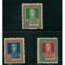 ARGENTINA 1923 GJ 587/9 FILIGRANA RA NUEVOS LOS 3 VALORES FINALES DE LA SERIE DE MUY BUENA CALIDAD