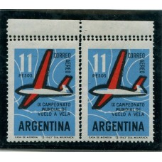 ARGENTINA 1963 GJ 1246 PAREJA DE ESTAMPILLAS NUEVAS MINT, AVIONES VARIEDAD DOBLE DENTADO