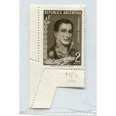 ARGENTINA 1957 GJ 1080 ESTAMPILLA CON VARIEDAD PLIEGUE EN EL DENTADO MINT