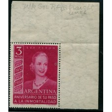 ARGENTINA 1954 GJ 1031 EVITA FILIGRANA RAYOS RECTOS PE 545b NUEVO MINT CON DOBLE BORDE DE HOJA LUJO U$ 200