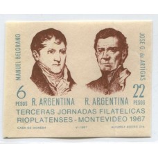 ARGENTINA 1967 GJ HB 23 ENSAYO EN COLORES NO ADOPTADOS EN PAPEL CON FILIGRANA Y GOMA MINT