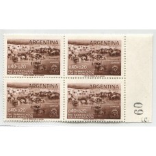 ARGENTINA 1958 GJ 1110 CUADRO CUARTA ESTAMPILLA CON VARIEDAD PUNTO SOBRE LA SEGUNDA "D" DE DAMNIFICADOS MINT