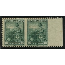 ARGENTINA 1899 GJ 224PV LIBERTAD PAREJA DE ESTAMPILLAS NUEVAS CON GOMA VARIEDAD SIN DENTADO VERTICAL