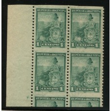 ARGENTINA 1899 GJ 218PH LIBERTAD CUADRO DE ESTAMPILLAS MINT CON VARIEDAD SIN DENTADO HORIZONTAL U$ 36+