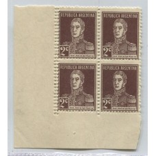 ARGENTINA 1924 GJ 596 SAN MARTIN CUADRO DE ESTAMPILLAS NUEVAS MINT CON VARIEDAD DOBLE DENTADO