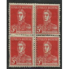 ARGENTINA 1924 GJ 599 SAN MARTIN CUADRO DE ESTAMPILLAS NUEVAS CON VARIEDAD DOBLE DENTADO