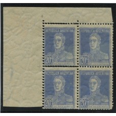 ARGENTINA 1923 GJ 570 SAN MARTIN CUADRO DE ESTAMPILLAS NUEVAS SIN GOMA CON VARIEDAD DOBLE DENTADO