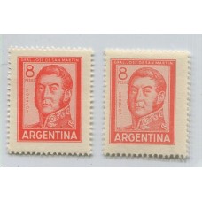 ARGENTINA 1965 GJ 1306Aa PAPEL MATE DURO DOS ESTAMPILLAS NUEVAS MINT CON COLOR DIFERENTE U$ 30