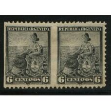 ARGENTINA 1899 GJ 223PV LIBERTAD PAREJA DE ESTAMPILLAS NUEVAS CON GOMA VARIEDAD SIN DENTADO VERTICAL