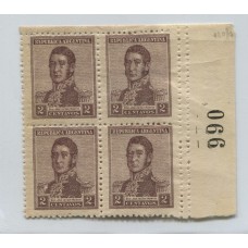 ARGENTINA 1918 GJ 466 SAN MARTIN CUADRO DE ESTAMPILLAS NUEVAS DOS MINT CON VARIEDAD DOBLE DENTADO