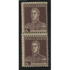 ARGENTINA 1924 GJ 596 PAREJA DE ESTAMPILLAS MINT CON VARIEDAD DOBLE DENTADO HORIZONTAL