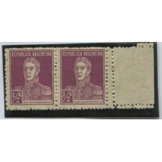 ARGENTINA 1924 GJ 594 PAREJA DE ESTAMPILLAS MINT CON VARIEDAD DOBLE DENTADO