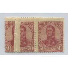 ARGENTINA 1908 GJ 298 PAREJA DE ESTAMPILLAS NUEVAS CON GOMA CON GRAN VARIEDAD POR PLIEGUE