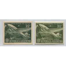 ARGENTINA 1951 GJ 996 AVION LADE ENSAYO EN COLOR VERDE PARDO