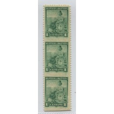 ARGENTINA 1899 GJ 218PH LIBERTAD TIRA DE TRES ESTAMPILLAS NUEVAS CON VARIEDAD SIN DENTADO HORIZONTAL SIENDO LA PRIMER ESTAMPILLA DENTADA SOBRE 3 LADOS