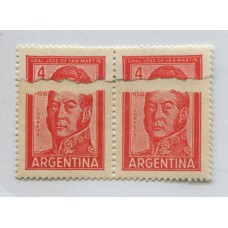 ARGENTINA 1959 GJ 1139 PAREJA DE ESTAMPILLAS MINT CON VARIEDAD FIN DE BOBINA
