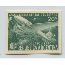 ARGENTINA 1951 GJ 996 ESTAMPILLA AEREA ENSAYO EN COLOR NO ADOPTADO VERDE ESMERALDA