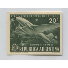 ARGENTINA 1951 GJ 996 ESTAMPILLA AEREA ENSAYO EN COLOR NO ADOPTADO SIMILAR AL EMITIDO