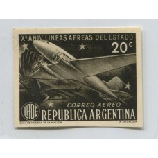 ARGENTINA 1951 GJ 996 ESTAMPILLA AEREA ENSAYO EN COLOR NO ADOPTADO NEGRO
