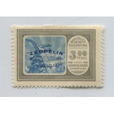 ARGENTINA 1930 GJ 664 ZEPPELIN AZUL AEREA NUEVA HERMOSA CON GOMA FRESCA, EL VALOR FINAL DE LA SERIE U$125