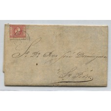 ARGENTINA 1862 GJ 21 ESTAMPILLA DE IMPRESIÓN BORROSA EN CARTA PLIEGO COMPLETO 23/3/1863 U$ 550