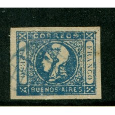 ARGENTINA 1859 GJ 17A CABECITAS VARIEDAD AZUL VERDOSO ESTAMPILLA DE ESTUPENDA CALIDAD U$ 140