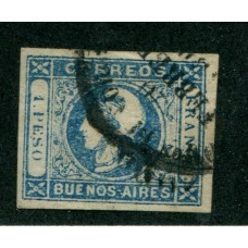 ARGENTINA 1859 GJ 17 PE 13 ESTAMPILLA CON MATASELLO DE MONTEVIDEO URUGUAY