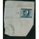 ARGENTINA 1859 GJ 17b CABECITAS CON DOBLE IMPRESIÓN PARCIAL ESTAMPILLA DE COLOR AZUL OSCURO SOBRE FRAGMENTO GRANDE, HERMOSO Y DE LUJO