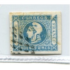 ARGENTINA 1859 GJ 17i ESTAMPILLA CON VARIEDAD ANGULO SUPERIOR DERECHO DEFECTUOSO U$ 40