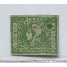 ARGENTINA 1859 GJ 16a CABECITA ESTAMPILLA CON INFIMOS DETALLES QUE NO AFECTAN SU BELLEZA CON VARIEDAD DOBLE IMPRESIÓN TOTAL, MUY RARA U$ 660