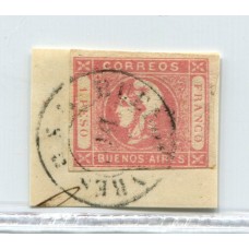 ARGENTINA 1862 GJ 21 ESTAMPILLA CABECITA SOBRE FRAGMENTO HERMOSA CALIDAD U$ 33+