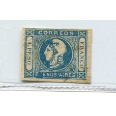 ARGENTINA 1859 GJ 17 ESTAMPILLA CON NOTABLE VARIEDAD "PENOS AIRES" DE LUJO