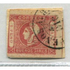 ARGENTINA 1862 GJ 21 CABECITA SOBRE FRAGMENTO, MATASELLO CON FECHADOR INVERTIDO