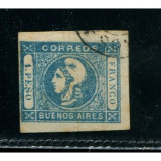 ARGENTINA 1859 GJ 17b ESTAMPILLA CON DOBLE IMPRESIÓN PARCIAL