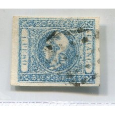 ARGENTINA 1859 GJ 17Ab ESTAMPILLA COLOR AZUL LECHOSO CON VARIEDAD DOBLE IMPRESIÓN PARCIAL U$ 190