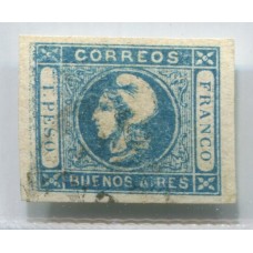 ARGENTINA 1859 GJ 17m + 17b CABECITAS CON DOBLE IMPRESIÓN PARCIAL ESTAMPILLA DE PAPEL DELGADO TRANSPARENTE