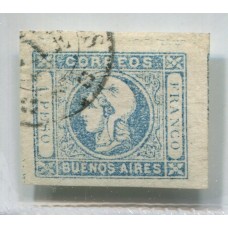 ARGENTINA 1859 GJ 17A CABECITAS VARIEDAD AZUL LECHOSO ESTAMPILLA ORIGINAL HERMOSA DE LUJO U$ 140