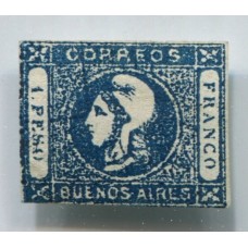 ARGENTINA 1859 GJ 17A CABECITAS VARIEDAD AZUL INDIGO ESTAMPILLA USADA U$ 140