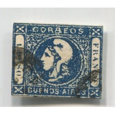 ARGENTINA 1859 GJ 17A CABECITAS VARIEDAD AZUL INDIGO ESTAMPILLA CON VARIEDAD "CORBEOS" U$ 140