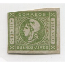 ARGENTINA 1859 GJ 16A ESTAMPILLA NUEVA COLOR VERDE OLIVA, MUY RARA U$ 440