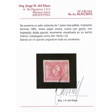 ARGENTINA 1862 GJ 21 PE 15 I ESTAMPILLA NUEVA CON GOMA ( MUY RARO ) CON VARIEDAD DOBLE IMPRESIÓN PARCIAL, NO CATALOGADA !! CON CERTIFICADO DE AUTENTICIDAD EL SELLO SIN VARIEDAD U$ 300 ASI MUCHO MAS