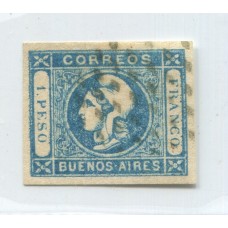ARGENTINA 1859 GJ 17m ESTAMPILLA PAPEL DELGADO TRANSPARENTE CON SELLO DE GARANTIA DE VICTOR KNEITSCHEL U$ 40