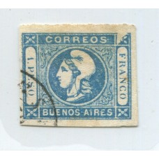 ARGENTINA 1859 GJ 17i CABECITA VARIEDAD ANGULO SUPERIOR DERECHO DEFECTUOSO ESTAMPILLA DE GRAN CALIDAD U$ 40